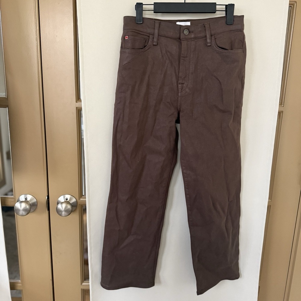 Hudson Womens 28 Brown‎ Noa High Rise Straight Crop Coated Pants Bottoms